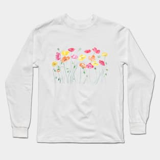 colorful poppies watercolor  horizontal Long Sleeve T-Shirt